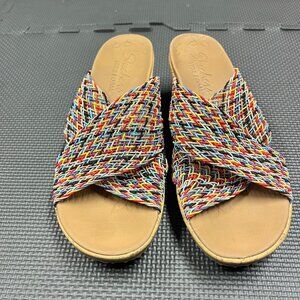 Skechers Womens Multicolor Woven Strap Cork Wedge Sandals Size 8